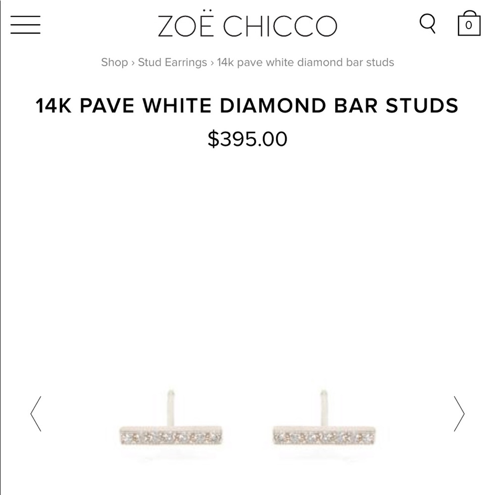 Zoe Chicco 14k Pave White Diamond Bar Studs